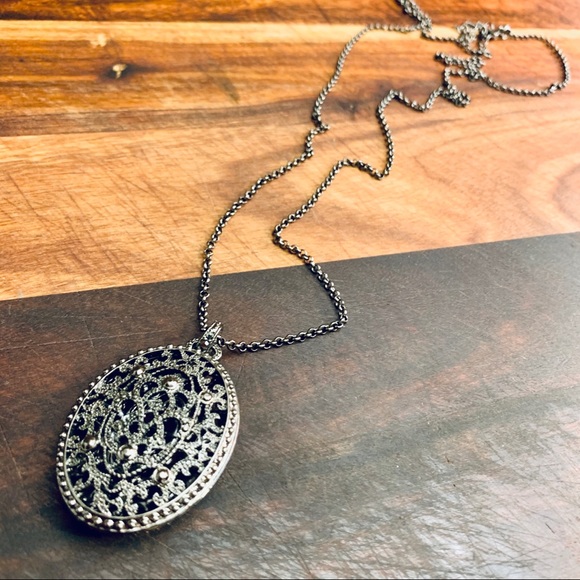 The Painted Jezebel Designs Jewelry - Marcasite Gun Metal Open Work Pendant Necklace